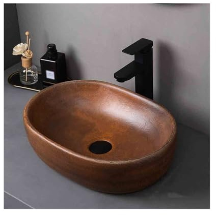 XUJUAN-0227 Fregadero de baño Lavabo de encimera Vintage Ovalado for baño doméstico con Accesorios Vanidad de Lavabo