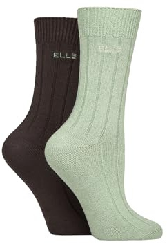 ELLE Women's Bamboo Boot Socks - Ribbed Plain Soft Breathable and Cooling, for Walking, Hiking and Outdoors Multipack of 2 Size 4-8