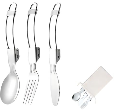 COYUN 3pcs Posate da campeggio, outdoor, pieghevoli, in acciaio inossidabile, con sacchetto, forchetta, cucchiaio, coltello,Posate da Viaggio Ultraleggere e Portatili