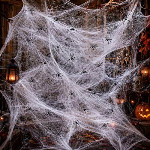 Halloween Deko,100g Spinnennetz & 30St Plastik Spinnen,Dehnbare Spinnennetz | Wetterfest · Kino-realistisch · Innen/Außen