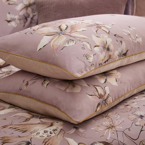 Voyage Maison Floella Pillowcase Pair – 100% Cotton Sateen Reversible Floral Damask (Purple)