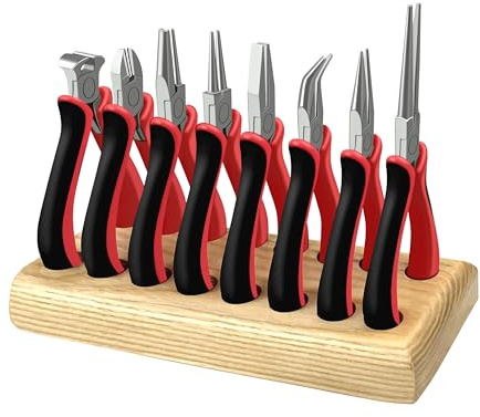 MeilsurY 8PCS Jewelry making tools, jewelry tools set with Wood Holder,Professional jewelry pliers idear for DIY jewelry repair, wire wrapping, beading, crafting, crimping, and cutting