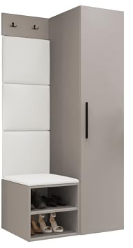 Mirjan24 Garderoben-Set Mapreni III, Schuhschrank + Kleiderhakenbrett + Kleiderschrank Gepolstertes Paneel/Wandpaneel Kleiderhaken Flurgarderobe Wandgarderobe (Cashmere, Soft 017)
