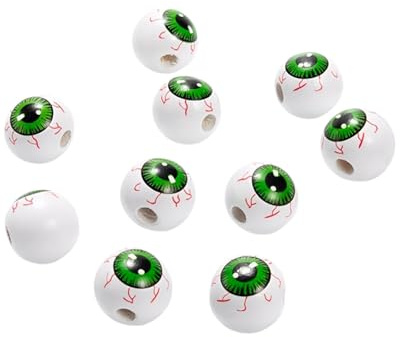 ZEXIJOW 10 articles Décorations de fête d'Halloween - Faux yeux - Boules oculaires effrayantes - 15 mm - Accessoires de simulation,En bois,Avec trou, peut être transformé en collier