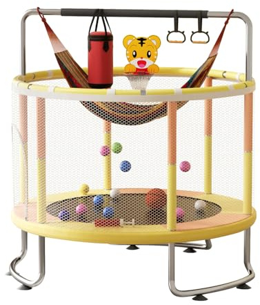 Trampoline for Kids, Adjustable Baby Toddler Trampoline with Basketball Hoop, 200Kg Indoor Outdoor Toddler Trampolines with Enclosure