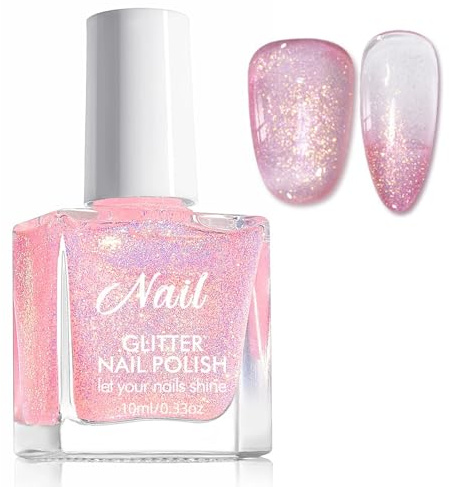 Glitzer Nagellack - Ungiftiger Rosa Nagellack auf Wasserbasis, Schnell trocknend & Langanhaltend Shimmer Farblack, Reflective Glitter Quick-Dry Nail Polish für DIY Nagelkunst Maniküre zu Haus (PINK)