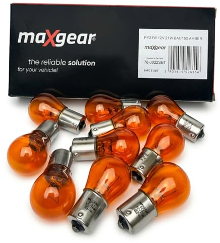 Hallenwerk 10x Stk. Set PY21W / BAU15s / 12V / 21W -/ AMBER/ORANG Beleuchtung Glühlampe Kugellampe Blinklicht Blinkerlampe Blinkerbirne Glühbirne Autolampen