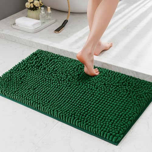 Lions Chenille Bath Mat - 50x80 cm - Extra Soft Non Slip Bathroom Mat, Super Absorbent Fluffy Absorbent Bathmat for Bathroom Floor, Machine Wahsable, Quick Dry Rug Foot Mats, Sage Green