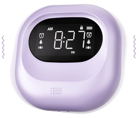 Mesqool Kleiner Vibrationswecker für Tiefschläfer, 3 Alarmmodi, Lauter Wecker für Langschläfer, Batteriebetrieben, Typ-C, Snooze, 12/24H, DST, Wochentag/Wochenende, Tragbare Reisewecker für Kinder