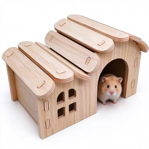 Seutmrou Maison Hamster, Maison en Bois pour Petits Animaux 16x13x12 cm | Maison pour Hamster en Bois,Maison Cochon d'Inde et Hamster, Maison pour Rongeurs,Cachette pour Hamsters,pour Dormir et Jouer