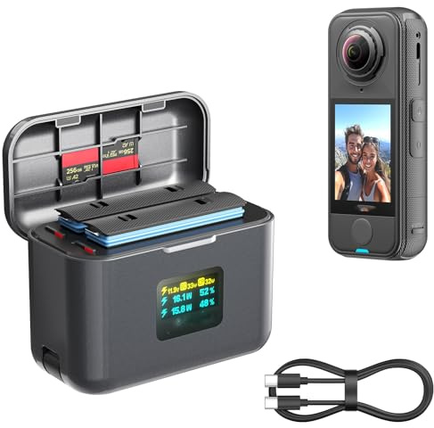 OURHZTB 36W PD Schnellladekoffer für Insta360 X4 Air Zubehör, OLED Bildschirm Intelligenter Zwei-Wege-Ladehub Batterieladegerät Kompatibel mit Insta360 X4 Air Batterien Ladekoffer