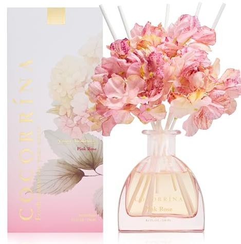 COCORRÍNA Blume 250ml Raumduft mit 8 Duftstäbchen, Pink Rose, Natürlich, Langanhaltend, Home Duft für Wohnzimmer, Schlafzimmer, Badezimmer Regal Dekor