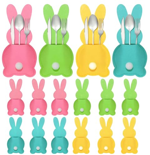 Lysjoy 12 PCS Bolsa para Cubiertos de Pascua, Porta Cubiertos con Forma de Conejo, Lindo Portacubiertos Fieltro Pascua Easter Bunny Utensil Cutlery Holders para Decorar Fiestas y Mesas de Pascuas (A)
