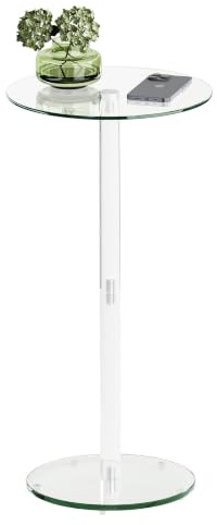 Beistelltisch Rund Glas Transparent Klein Side Table Wohnzimmer LET524TR | Transparenter tisch,Kleine bauform,Glas & acryl,Pflanzständer nutzbar,Für wohnzimmer,schlafzimmer,bad,flur,balkon