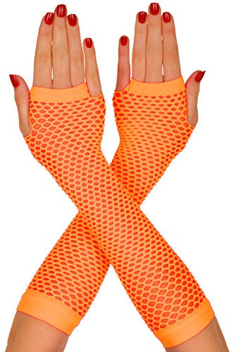 Redstar Fancy Dress - Fingerlose Netzhandschuhe - 80er Jahre Tanzparty - Retro Kostüm-Accessoire - Orange