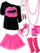 Blulu Ensemble d'accessoires de costume des années 80 avec t-shirt, tutu, bandeau, boucles d'oreilles, collier, jambières