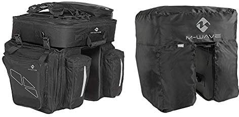 M-Wave Gepäcktasche Traveller, 3-Fach, 62 l, Schwarz/Grau & Amsterdam Protect Regenhaube, Schwarz, für Fahrrad
