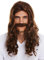 WIG ME UP - 70666-FR6-8 Perücke und Bart Karneval Herren lang wellig lockig braun Mittelalter Wikinger Barde 70er Hippie
