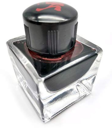Inoxcrom Frasco Cristal tintero pluma exclusivo 30 ml, en vidrio (italiano), tinta roja, con tapón decorado con la cabeza del dragón Sant Jordi