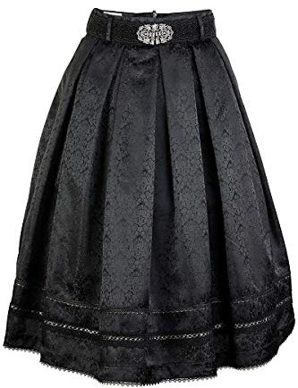 MarJo Damen Trachtenrock mit Gürtel Paisley Muster schwarz, SCHWARZ, 42