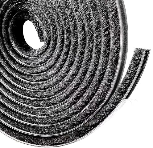 Lamondre 5m Bürstendichtung Selbstklebend Dichtungsband Tür Fenster Abdichten Dichtungsstreifen 5m(L) x9mm(B) x5mm(H), Türdichtung Dichtungsbürste für Tür, Fenster, Kleiderschränk (Schwarz)