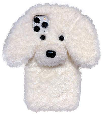 Per iPhone 6/ iPhone 6S Peluche Custodia Cover, Carino Custodia in Peluche 3D Teddy Dog Inverno, Custodia Protettiva Flessibile in Silicone Morbido per iPhone 6/ 6S, Cover Peloso Antigraffio, White