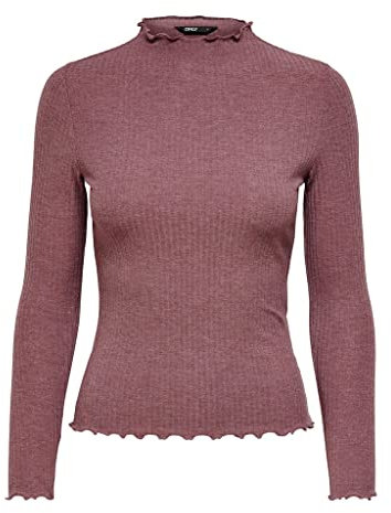 ONLY Onlemma L/S High Neck Top Noos Jrs T-Shirt, Rose Brown/Dettagli: Melange, M Donna