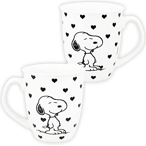 United Labels The Peanuts Tasse 280 ml, Herzen, Weiß, Kaffeebecher aus Steingut, Kaffeetasse mit Geschenkbox, Snoopy Geschenke