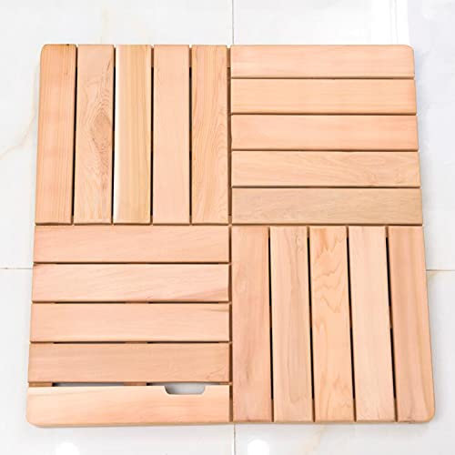 U/D Tappeti Bagno, Tappetino da Bagno in Legno, Asciugatura Rapida Facile da Pulire, per Vasca Idromassaggio E Doccia A Casa O All'aperto,Red Cedar,80x80cm