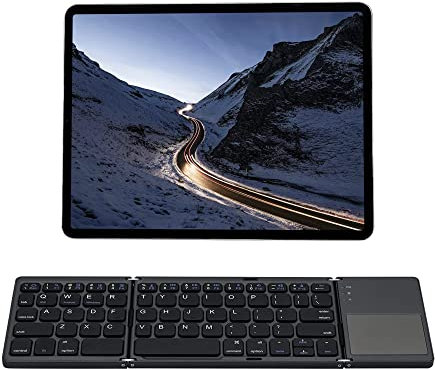 Mcbazel Foldable Keyboard Bluetooth, Tragbare Faltbare Drahtlose Klappbar Tri-Tastatur mit Touchpad für Mobilgeräte Kompatibel mit Tablet/Handy/PC, Grau