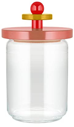 Alessi ES16/100 2 Twergi Küchendose aus Glas mit abgedichtetem Deckel aus Lindenholz, rosa, 100 Values Collection, Steel, Gelb, Rot, Pink
