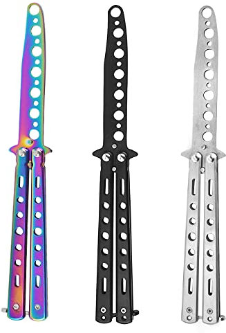 Mopoin Coltello a Farfalla, 3 PCS Coltello a Farfalla da Allenamento Lama di Metallo Smussata Sicura per l'addestramento Piegatura del Metallo Coltello a Farfalla
