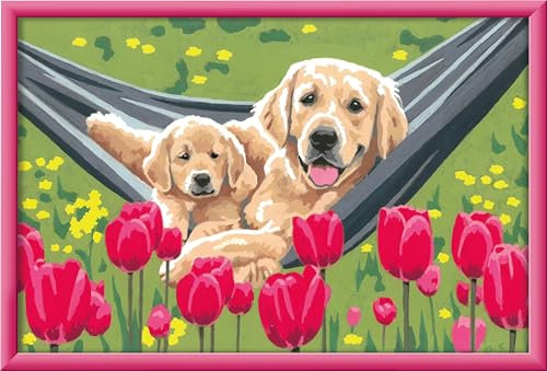 Ravensburger CreArt 20164 - Kuschelpause - Malen nach Zahlen Hund für Kinder ab 9 Jahre, Malset mit Rahmen, Pinsel und Acrylfarben, Geschenk für Mädchen und Jungen