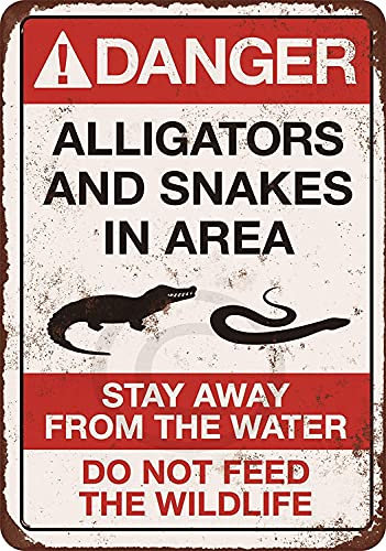 RIFOSA Metallschild mit Aufschrift Danger Alligators And Snakes, Vintage-Stil, 15,2 x 20,3 cm
