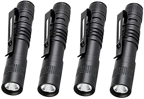 Ultra Slim Portable XPE-R3 900LM Mini LED Flashlight Belt Clip Pen Light Tactical Torch 9 cm (4 Pack)