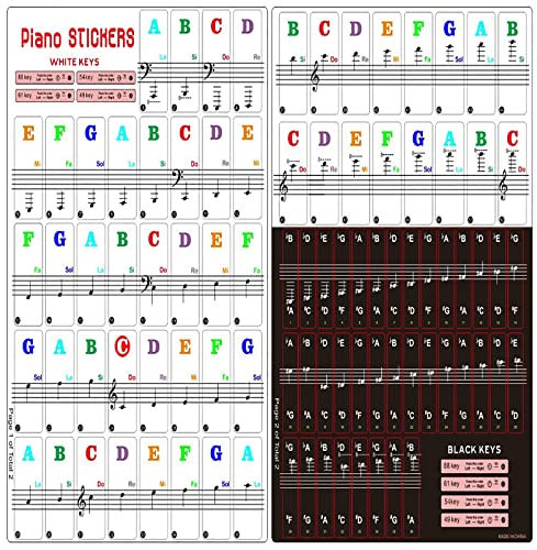 SHULLIN Klavier Keyboard Noten Aufkleber Premium Piano Keyboard Aufkleber Entfernbar Klaviertasten Aufkleber Piano Keyboard Notes Stickers für 88/61/54/49Key Keyboards und Klavier (Schwarz und weiß)