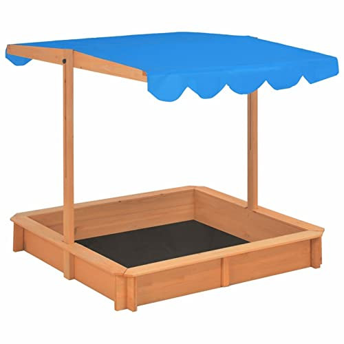 Gecheer Sandkasten mit Verstellbarem Dach, Sandboxen, Sandkiste aus Holz mit Absenkbarem Dach, Einfaches Bausatzsystem, Tannenholz 115x115x115 cm