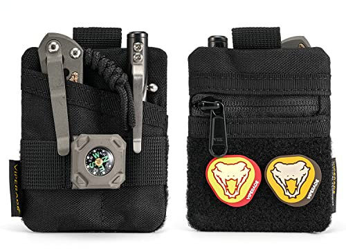 VIPERADE VE13 Mini EDC Pouch,Kleiner EDC Organizer Tasche mit 3 Taschen,Mini EDC Werkzeugtasche mit Klettverschlussbereich,Mini EDC Tasche Kleiner Multitool Organizer Rucksack-Zusatztasche -Schwarz