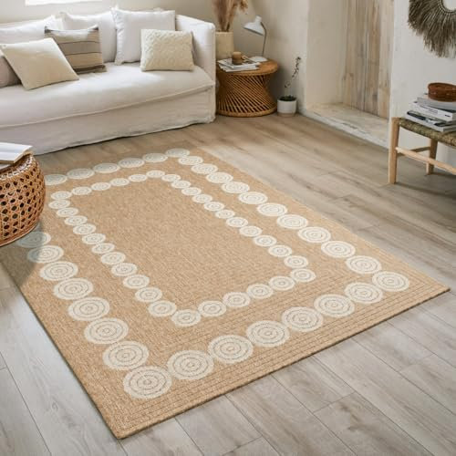 Nazar Tapis Nature, Tapis Naturel Boheme, Tapis Aspect Jute, Tapis Salon, Chambre, Couloirs, Tapis ExtRieur, Couleur Naturelle (60x90 cm, 8868 Blanc)