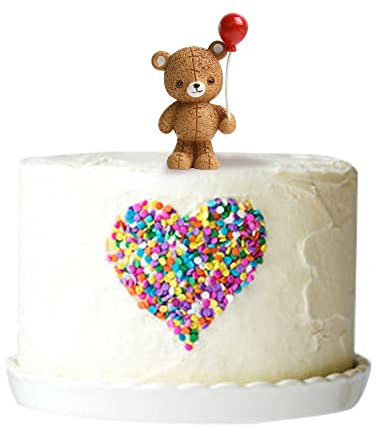 Blumomon 1 Pack Balloon Bear Cake Topper Resin Little Figurine Doll 3D Lucky Bear Cake Decoration for Jungle Safari Animal Theme Baby Shower Kids Boys Girls Birthday Party Supplies