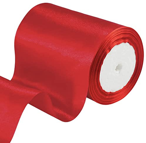 POPOYU 23m Geschenkband Rot Breit,Satinband 10cm Breit,Geschenk Schleife XXL,Breites Band Rot,Riesen Geschenkschleife,Geschenkschleife Auto xxl für Verpacken von Geschenken Weihnachten