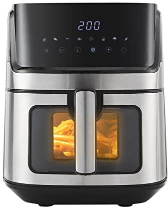 CLIPOP Large Digital Air Fryer Home Use Energy Saving Visible Cooking Window Airfryer with 8 Functions inc Air Fry, Bake and Roast, Digital Touchscreen Air Fryers Oven, Oil Free Hot Cooker, 6.5L XL