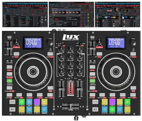 LyxJam Controller DJ portatile a 2 piani, console di mixaggio con display LCD, loop manuale, USB, ingresso microfono, uscita record, 16 pad per prestazioni con software Virtual DJ LE incluso (scarica)