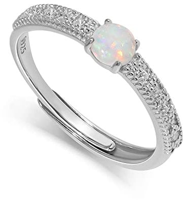 Meissa Opal Ringe für Frauen Geburtsstein Ringe Stapelbare Ringe 925 Sterling Silber Gold Ringe Echte Opal Ringe Größe verstellbar von 49-56.5 (Silber)