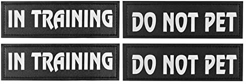 4 Pcs Service Dog Patches with Hook Backing for Dog Harness, Tactical Dog Training Vest Reflective and Removable Tags, DO NOT PET and in Training Dog Patches, Assistance Dog Vest Patches