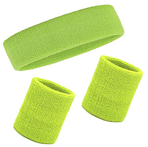 Schweißbänder Handgelenk Schweißbänder Stirnband Set Sport Wristbands Headbands 3 Stück,Sport Schweißband Armband Stirnbänder für Fußball Basketball Tennis Gymnastik (Grün)