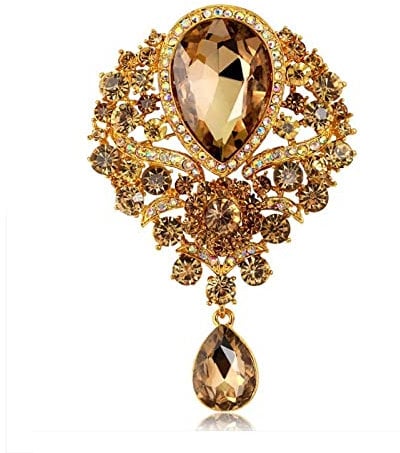 Heavy industry glass drop brooch clothing accessories women's corsage, champagne, 5.6 * 8.4CM