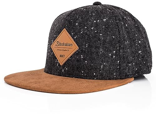 Blackskies® Port Dover Snapback Cap Unisex Premium Baseball Cappy Flach Kappe Basecap Synthetischer Wildlederschirm Schirm Mütze - Schwarz Melliert