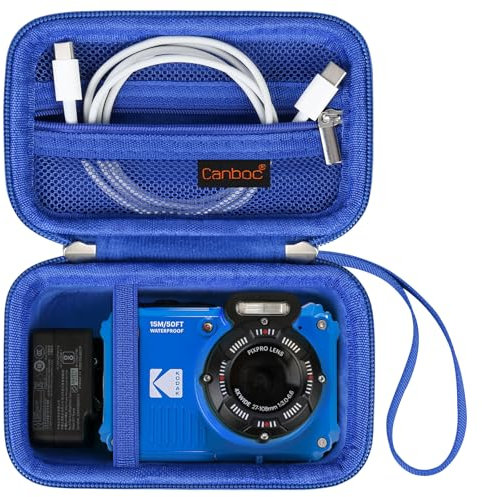 Canboc Carrying Travel Case for KODAK PIXPRO WPZ2 Rugged Waterproof Digital Camera, Underwater Photography Camera Bag, Zipper Mesh Pocket fits USB Cable, Battery, Adapter, Blue (Case Only)