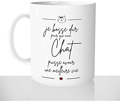 Mug-Cadeau Je Bosse Pour Mon Chat - Tasse Café Idée Cadeau Original Chaton Humour Femme Homme - Noël Anniversaire